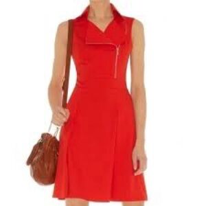 ❣️ KAREN MILLEN ✩ CLASSIC ORANGE RED BIKER ZIP TRENCH MILITARY SHIRT DRESS ❣️